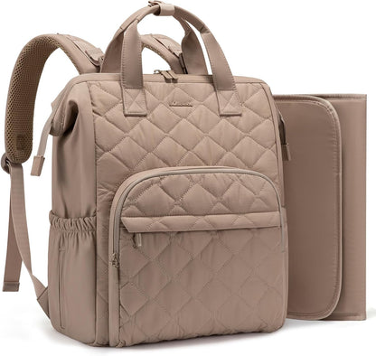 Small Diaper Bag Backpack, Mini Baby Bag for Girl Boy with Changing Pad, Diaper Backpack for Mom Dad with Stroller Buckles, Khaki