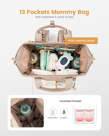 Small Diaper Bag Backpack, Mini Baby Bag for Girl Boy with Changing Pad, Diaper Backpack for Mom Dad with Stroller Buckles, Khaki
