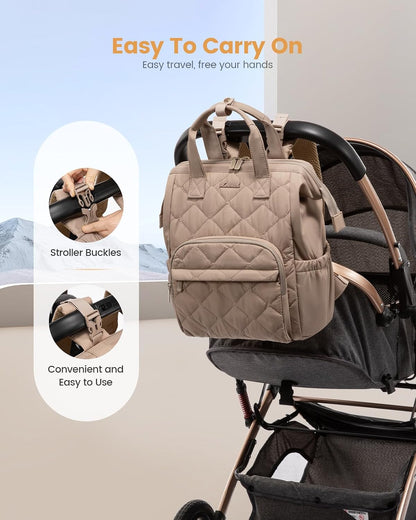Small Diaper Bag Backpack, Mini Baby Bag for Girl Boy with Changing Pad, Diaper Backpack for Mom Dad with Stroller Buckles, Khaki