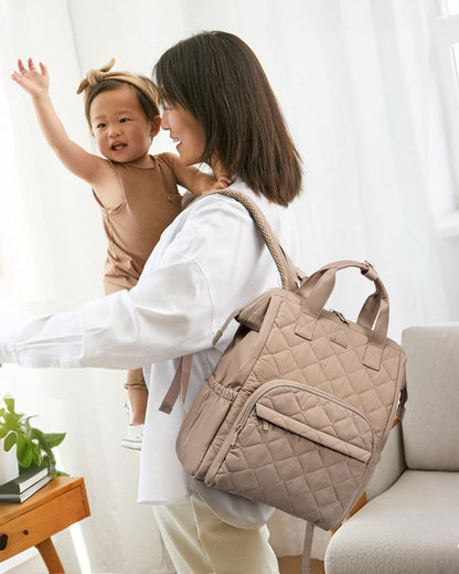 Small Diaper Bag Backpack, Mini Baby Bag for Girl Boy with Changing Pad, Diaper Backpack for Mom Dad with Stroller Buckles, Khaki