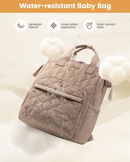 Small Diaper Bag Backpack, Mini Baby Bag for Girl Boy with Changing Pad, Diaper Backpack for Mom Dad with Stroller Buckles, Khaki