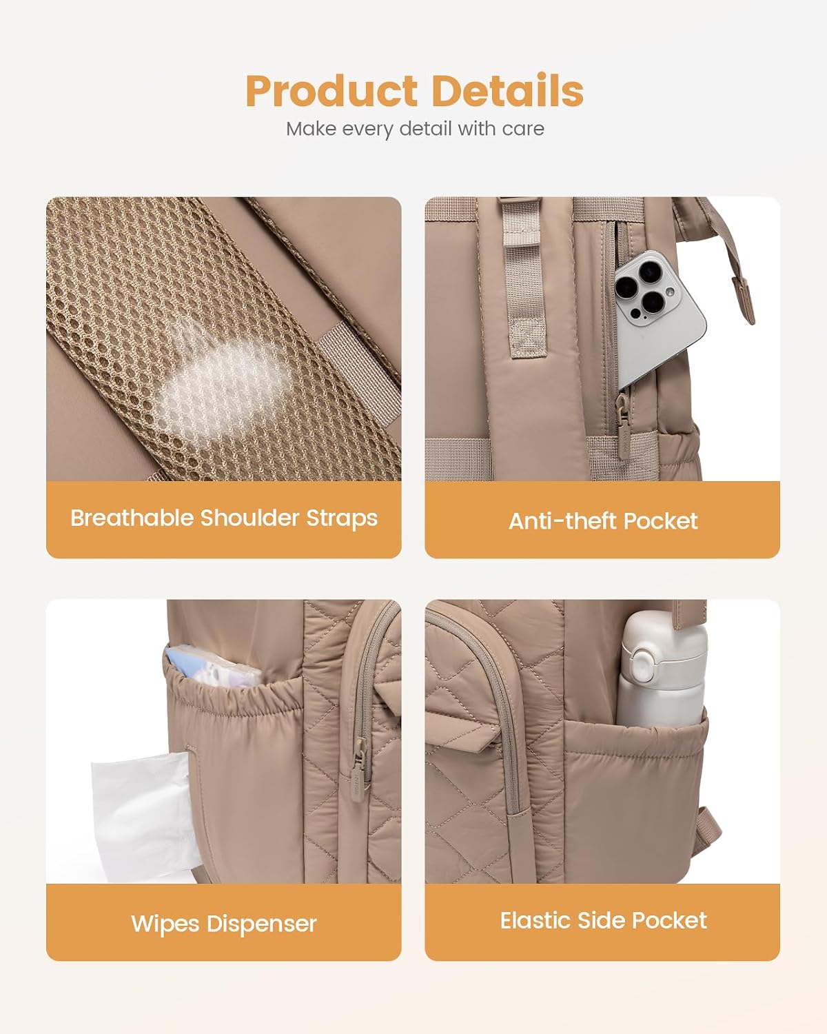 Small Diaper Bag Backpack, Mini Baby Bag for Girl Boy with Changing Pad, Diaper Backpack for Mom Dad with Stroller Buckles, Khaki
