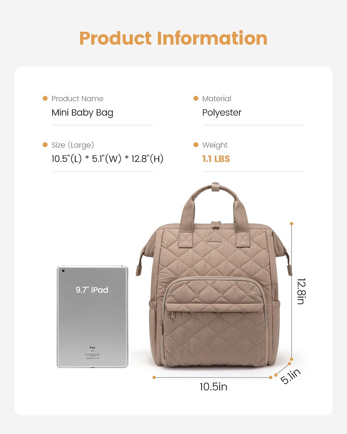 Small Diaper Bag Backpack, Mini Baby Bag for Girl Boy with Changing Pad, Diaper Backpack for Mom Dad with Stroller Buckles, Khaki