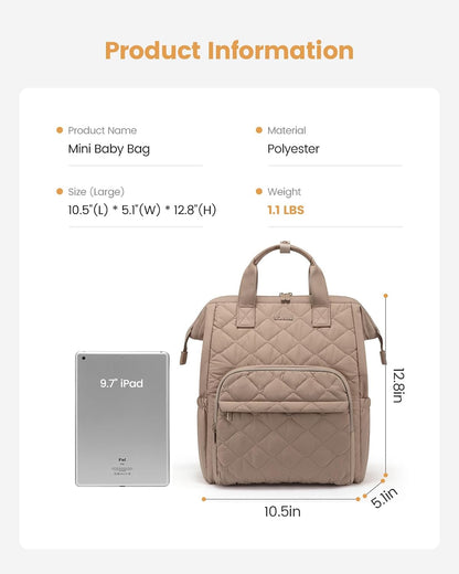 Small Diaper Bag Backpack, Mini Baby Bag for Girl Boy with Changing Pad, Diaper Backpack for Mom Dad with Stroller Buckles, Khaki