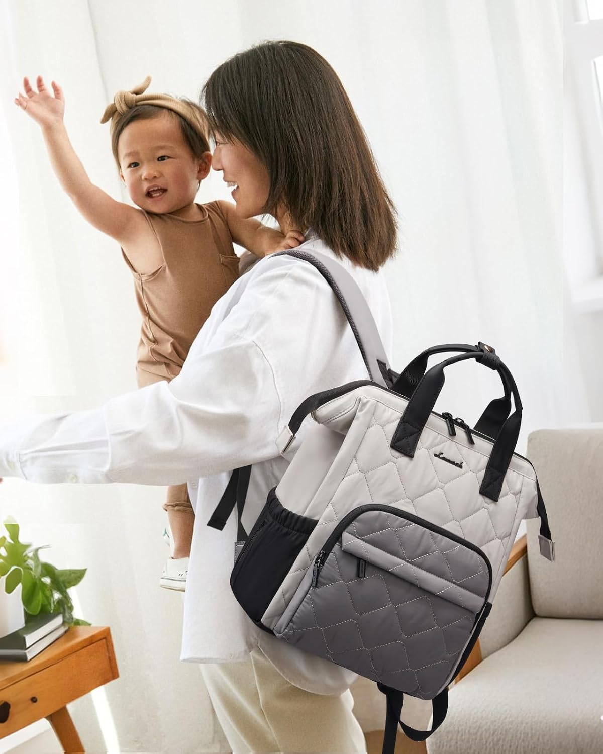 Small Diaper Bag Backpack, Mini Baby Bag for Girl Boy with Changing Pad, Diaper Backpack for Mom Dad with Stroller Buckles, Khaki