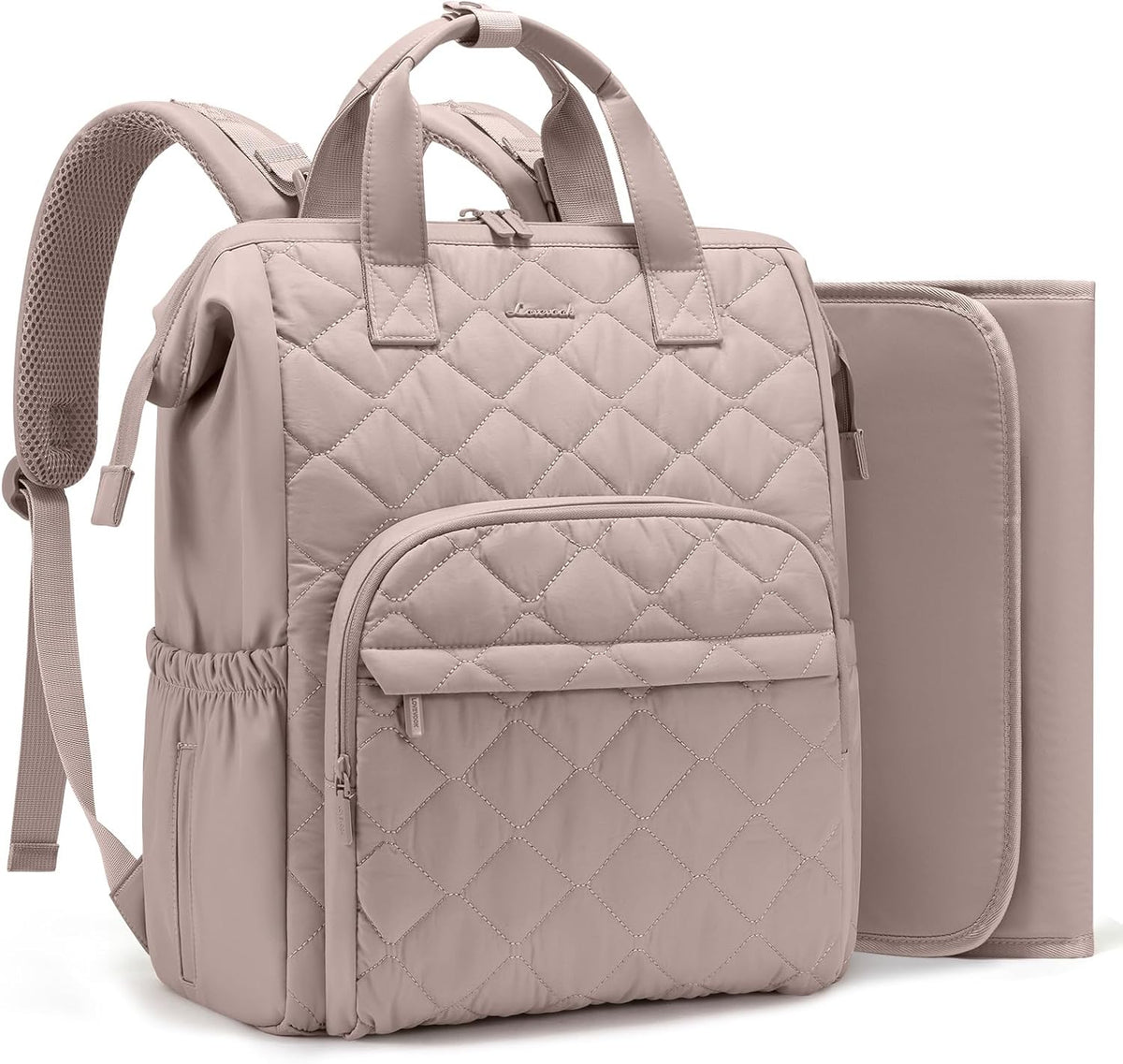 Small Diaper Bag Backpack, Mini Baby Bag for Girl Boy with Changing Pad, Diaper Backpack for Mom Dad with Stroller Buckles, Khaki