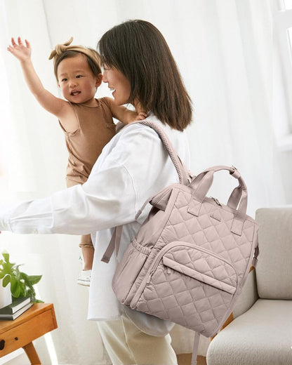 Small Diaper Bag Backpack, Mini Baby Bag for Girl Boy with Changing Pad, Diaper Backpack for Mom Dad with Stroller Buckles, Khaki