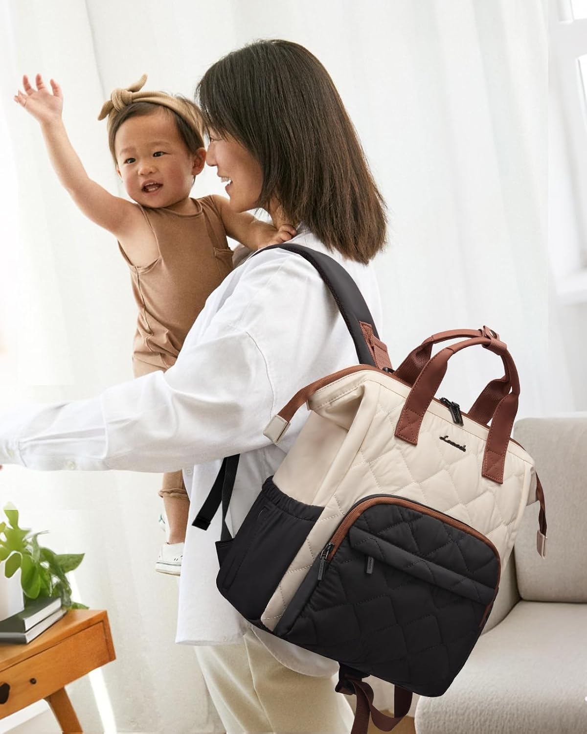 Small Diaper Bag Backpack, Mini Baby Bag for Girl Boy with Changing Pad, Diaper Backpack for Mom Dad with Stroller Buckles, Khaki