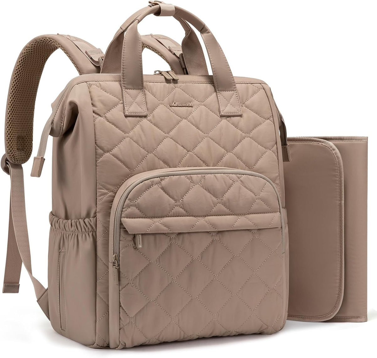 Small Diaper Bag Backpack, Mini Baby Bag for Girl Boy with Changing Pad, Diaper Backpack for Mom Dad with Stroller Buckles, Khaki