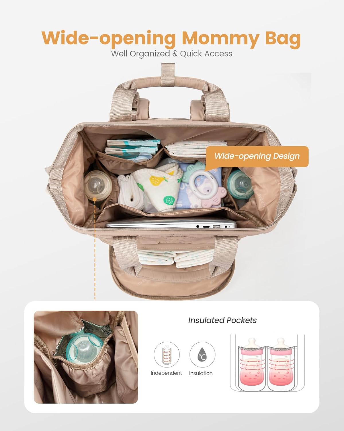 Small Diaper Bag Backpack, Mini Baby Bag for Girl Boy with Changing Pad, Diaper Backpack for Mom Dad with Stroller Buckles, Khaki