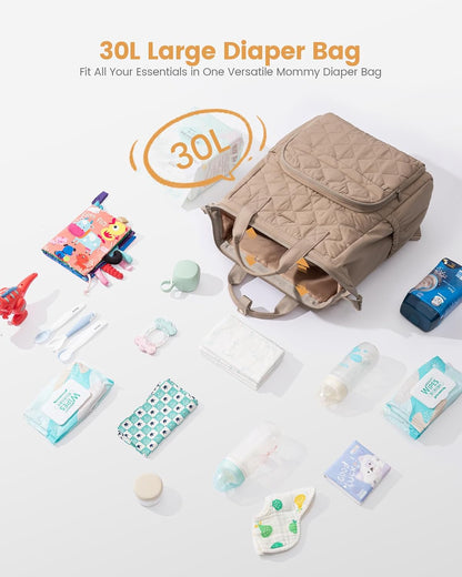 Small Diaper Bag Backpack, Mini Baby Bag for Girl Boy with Changing Pad, Diaper Backpack for Mom Dad with Stroller Buckles, Khaki