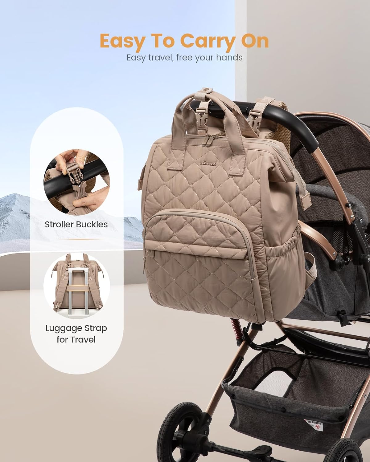 Small Diaper Bag Backpack, Mini Baby Bag for Girl Boy with Changing Pad, Diaper Backpack for Mom Dad with Stroller Buckles, Khaki