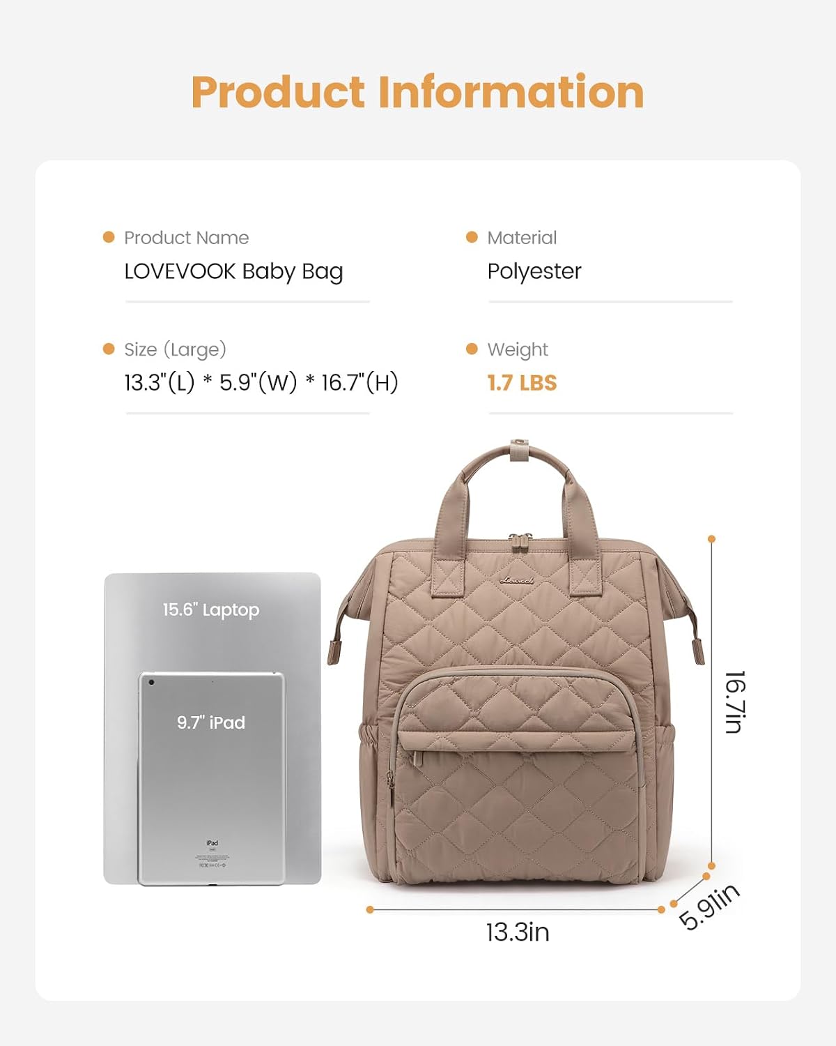 Small Diaper Bag Backpack, Mini Baby Bag for Girl Boy with Changing Pad, Diaper Backpack for Mom Dad with Stroller Buckles, Khaki