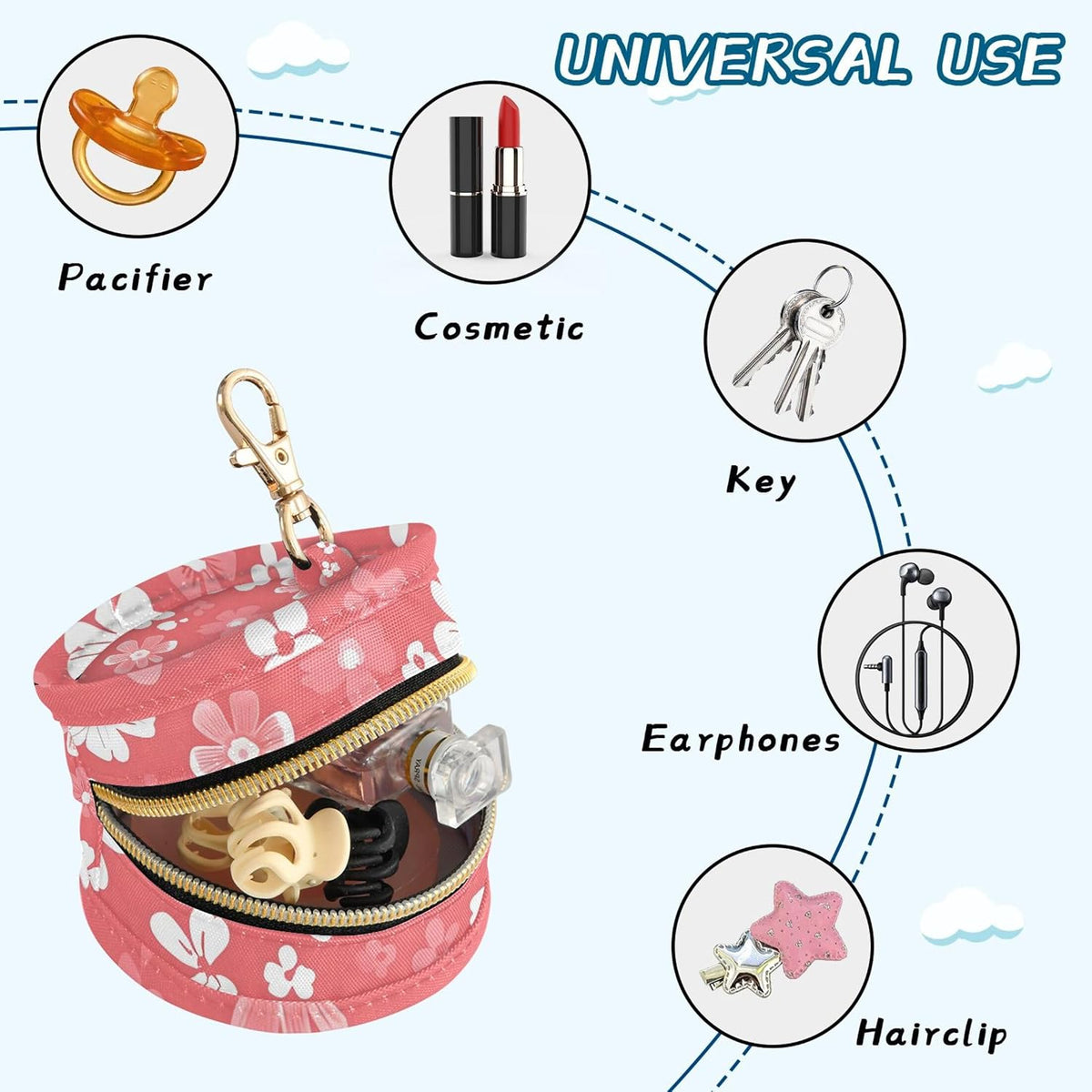 Pretty White Flowers Baby Pacifier Holder Case, Dustproof Portable Storage Box for Diaper Bag Purse, Pacifier Storage Container for Boys & Girls