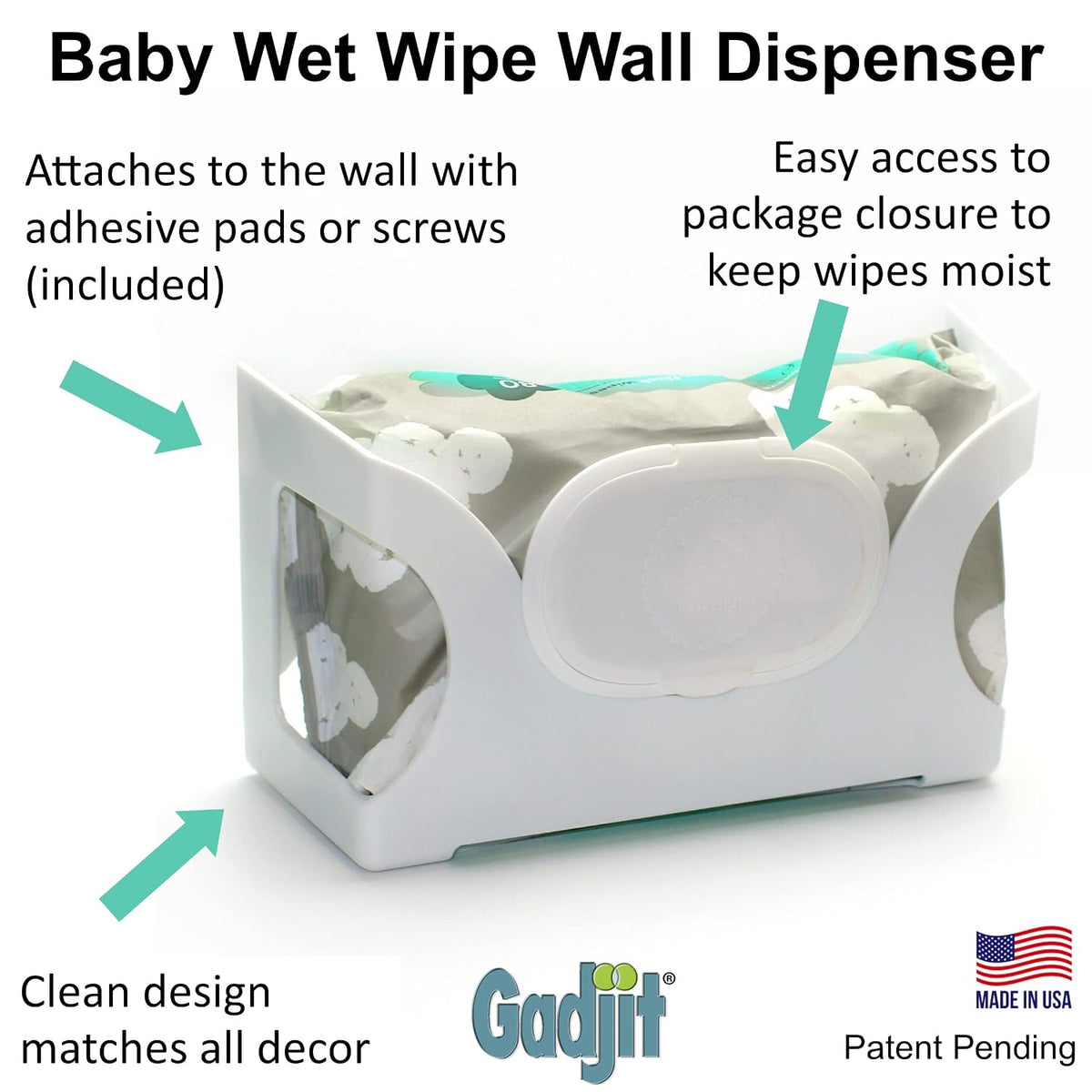 Baby Wet Wipes Dispenser | Wall Mounted, Holds Up to 84 Wipes | Easy Reach for Messes (Black)