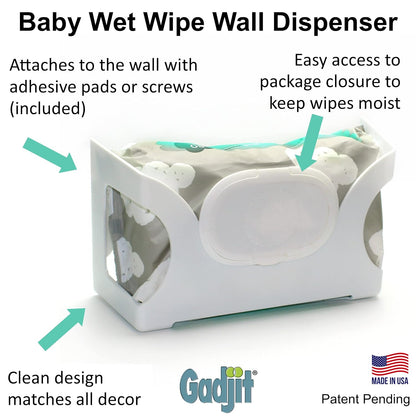 Baby Wet Wipes Dispenser | Wall Mounted, Holds Up to 84 Wipes | Easy Reach for Messes (Black)