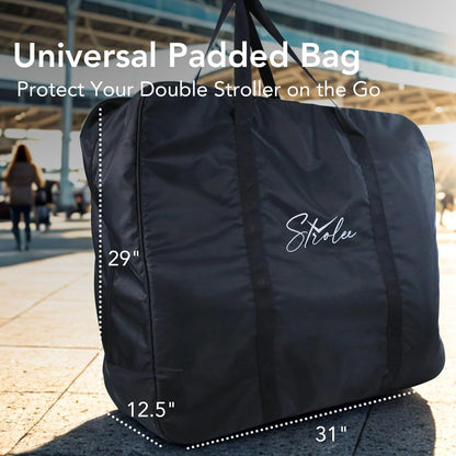 Padded Double Stroller Travel Bag & Protective Storage Cover for Airplane Gate Check - Universal Fit On Many Double Travel Strollers (Padded Black)