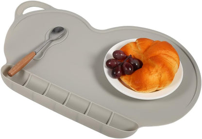 Silicone Baby Suction Plate Mat Anti-Slip Placemat Foldable Food Fruit Child Infant Dinner Plate Tableware for Home and Travel Use, Grey