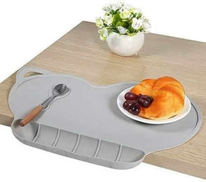 Silicone Baby Suction Plate Mat Anti-Slip Placemat Foldable Food Fruit Child Infant Dinner Plate Tableware for Home and Travel Use, Grey