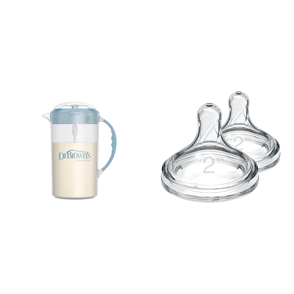 Baby Formula Mixing Pitcher, 36oz & Level 2 Wide-Neck Baby Bottles, 2 Count