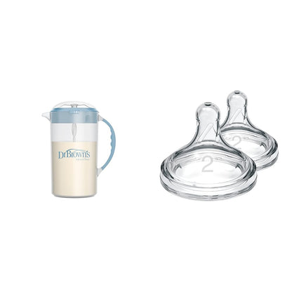 Baby Formula Mixing Pitcher, 36oz & Level 2 Wide-Neck Baby Bottles, 2 Count