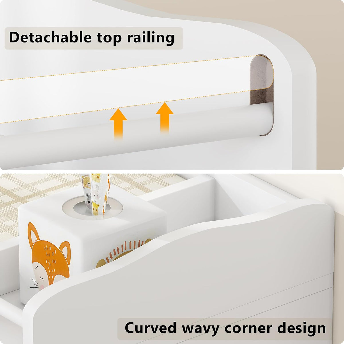 Baby Changing Table with 4 Drawers & 2 Open Shelves, Multi-Functional Nursery Changing Station with Storage, Pearl White