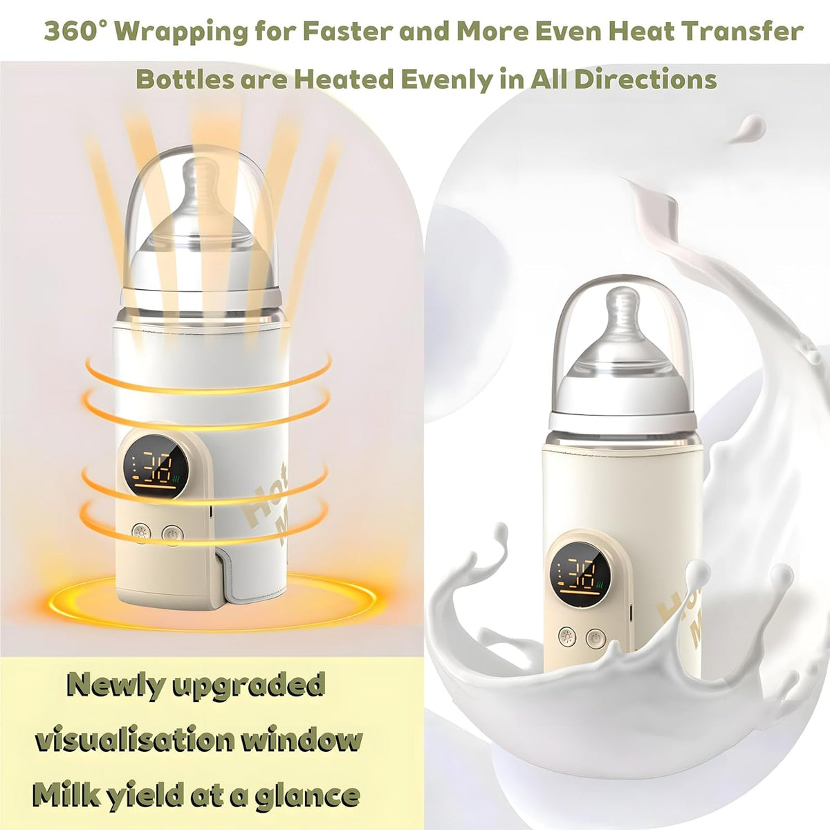 Portable Baby Bottle Warmer for Travel, USB Rechargeable Breast Milk Warmer with 6 Temperature Setting, Fast Heating & Long-Lasting Warmth, Battery Powered Milk Warmer for Car Outdoor Use (6000mAh)