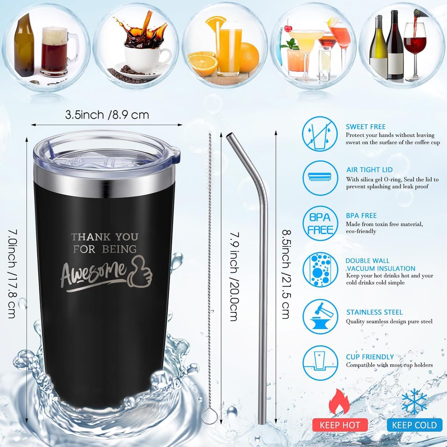 To My Bestie Tumbler 20oz - Gifts for Best Friend Women, My Soul Sister,Side Kick Cup - Stainless Steel Insulated Travel Mug with Lid - Christmas Birthday Friendship Present for BFF,Female Friend,Sis