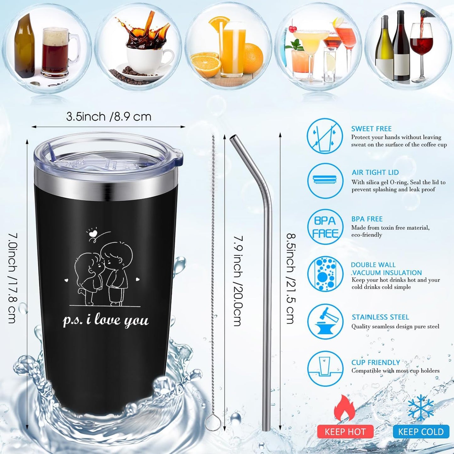 To My Bestie Tumbler 20oz - Gifts for Best Friend Women, My Soul Sister,Side Kick Cup - Stainless Steel Insulated Travel Mug with Lid - Christmas Birthday Friendship Present for BFF,Female Friend,Sis