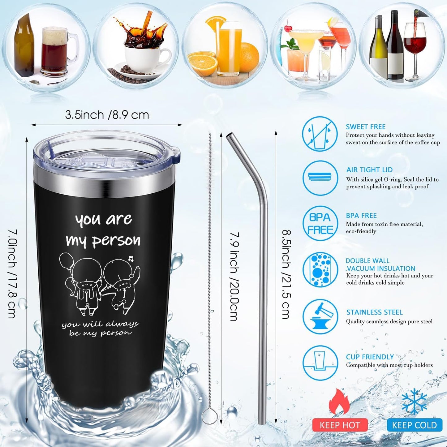 To My Bestie Tumbler 20oz - Gifts for Best Friend Women, My Soul Sister,Side Kick Cup - Stainless Steel Insulated Travel Mug with Lid - Christmas Birthday Friendship Present for BFF,Female Friend,Sis