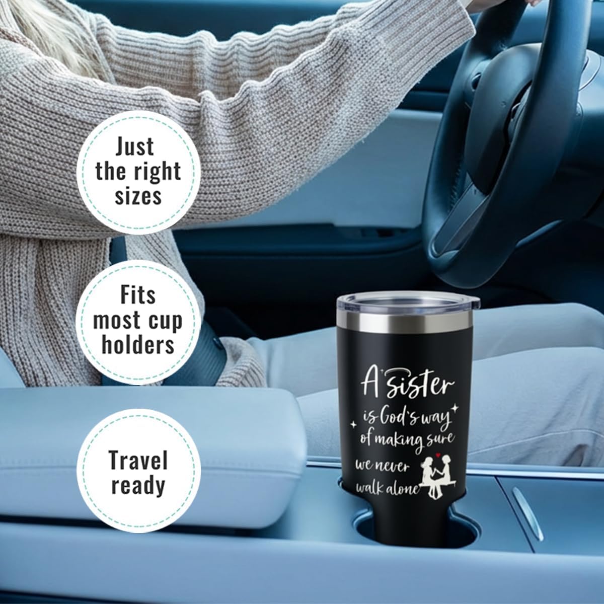 To My Bestie Tumbler 20oz - Gifts for Best Friend Women, My Soul Sister,Side Kick Cup - Stainless Steel Insulated Travel Mug with Lid - Christmas Birthday Friendship Present for BFF,Female Friend,Sis
