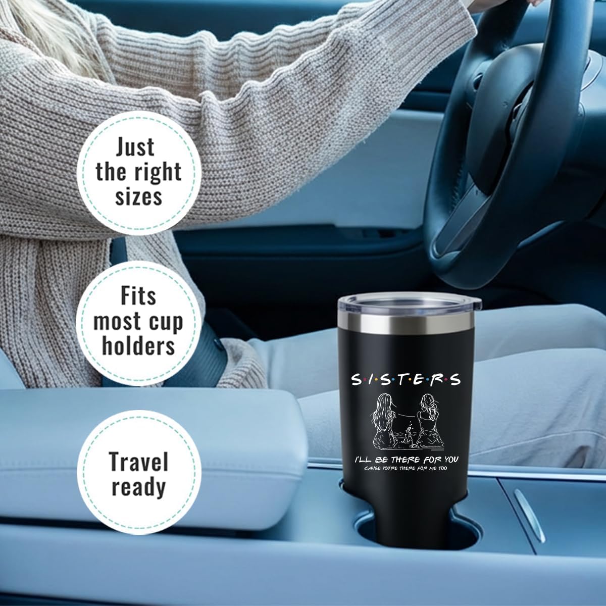 To My Bestie Tumbler 20oz - Gifts for Best Friend Women, My Soul Sister,Side Kick Cup - Stainless Steel Insulated Travel Mug with Lid - Christmas Birthday Friendship Present for BFF,Female Friend,Sis