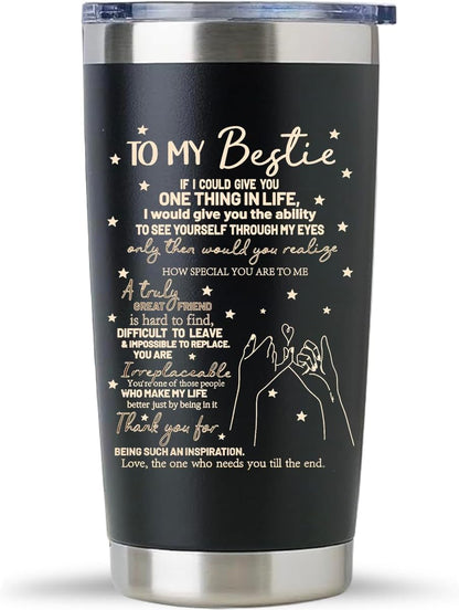 To My Bestie Tumbler 20oz - Gifts for Best Friend Women, My Soul Sister,Side Kick Cup - Stainless Steel Insulated Travel Mug with Lid - Christmas Birthday Friendship Present for BFF,Female Friend,Sis