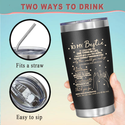 To My Bestie Tumbler 20oz - Gifts for Best Friend Women, My Soul Sister,Side Kick Cup - Stainless Steel Insulated Travel Mug with Lid - Christmas Birthday Friendship Present for BFF,Female Friend,Sis
