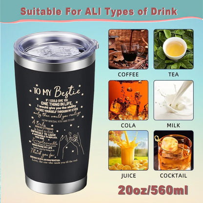 To My Bestie Tumbler 20oz - Gifts for Best Friend Women, My Soul Sister,Side Kick Cup - Stainless Steel Insulated Travel Mug with Lid - Christmas Birthday Friendship Present for BFF,Female Friend,Sis