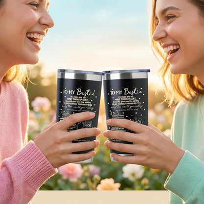 To My Bestie Tumbler 20oz - Gifts for Best Friend Women, My Soul Sister,Side Kick Cup - Stainless Steel Insulated Travel Mug with Lid - Christmas Birthday Friendship Present for BFF,Female Friend,Sis