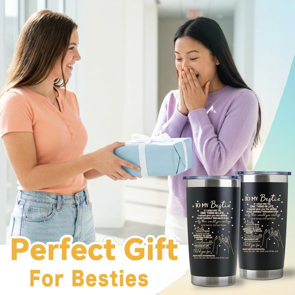 To My Bestie Tumbler 20oz - Gifts for Best Friend Women, My Soul Sister,Side Kick Cup - Stainless Steel Insulated Travel Mug with Lid - Christmas Birthday Friendship Present for BFF,Female Friend,Sis