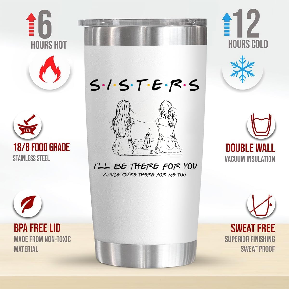 To My Bestie Tumbler 20oz - Gifts for Best Friend Women, My Soul Sister,Side Kick Cup - Stainless Steel Insulated Travel Mug with Lid - Christmas Birthday Friendship Present for BFF,Female Friend,Sis