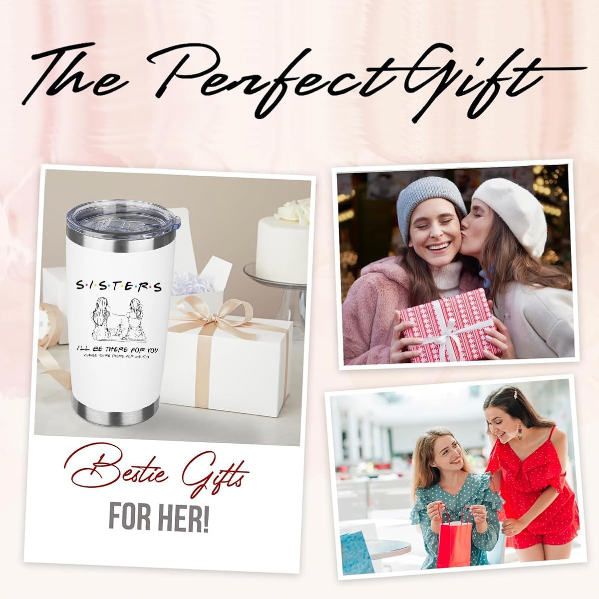 To My Bestie Tumbler 20oz - Gifts for Best Friend Women, My Soul Sister,Side Kick Cup - Stainless Steel Insulated Travel Mug with Lid - Christmas Birthday Friendship Present for BFF,Female Friend,Sis