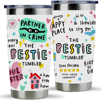 To My Bestie Tumbler 20oz - Gifts for Best Friend Women, My Soul Sister,Side Kick Cup - Stainless Steel Insulated Travel Mug with Lid - Christmas Birthday Friendship Present for BFF,Female Friend,Sis