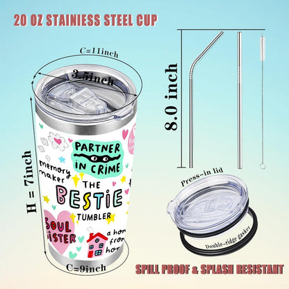 To My Bestie Tumbler 20oz - Gifts for Best Friend Women, My Soul Sister,Side Kick Cup - Stainless Steel Insulated Travel Mug with Lid - Christmas Birthday Friendship Present for BFF,Female Friend,Sis