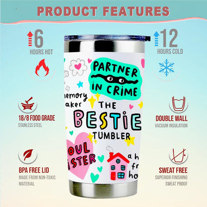 To My Bestie Tumbler 20oz - Gifts for Best Friend Women, My Soul Sister,Side Kick Cup - Stainless Steel Insulated Travel Mug with Lid - Christmas Birthday Friendship Present for BFF,Female Friend,Sis