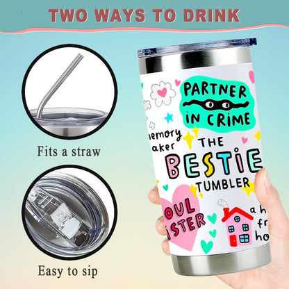 To My Bestie Tumbler 20oz - Gifts for Best Friend Women, My Soul Sister,Side Kick Cup - Stainless Steel Insulated Travel Mug with Lid - Christmas Birthday Friendship Present for BFF,Female Friend,Sis