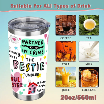 To My Bestie Tumbler 20oz - Gifts for Best Friend Women, My Soul Sister,Side Kick Cup - Stainless Steel Insulated Travel Mug with Lid - Christmas Birthday Friendship Present for BFF,Female Friend,Sis