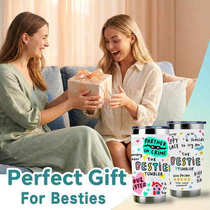 To My Bestie Tumbler 20oz - Gifts for Best Friend Women, My Soul Sister,Side Kick Cup - Stainless Steel Insulated Travel Mug with Lid - Christmas Birthday Friendship Present for BFF,Female Friend,Sis