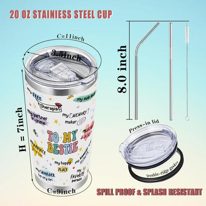 To My Bestie Tumbler 20oz - Gifts for Best Friend Women, My Soul Sister,Side Kick Cup - Stainless Steel Insulated Travel Mug with Lid - Christmas Birthday Friendship Present for BFF,Female Friend,Sis