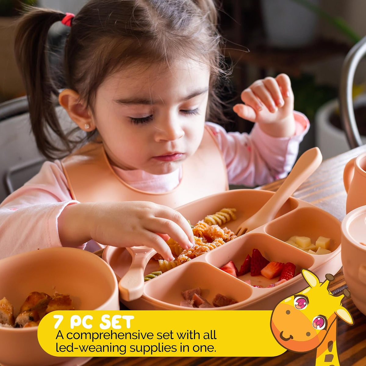 Silicone Feeding Set in Yellow including all Baby Dinnerware set - Food Grade Silicone (6 Piece Set)