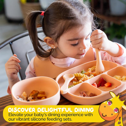 Silicone Feeding Set in Yellow including all Baby Dinnerware set - Food Grade Silicone (6 Piece Set)