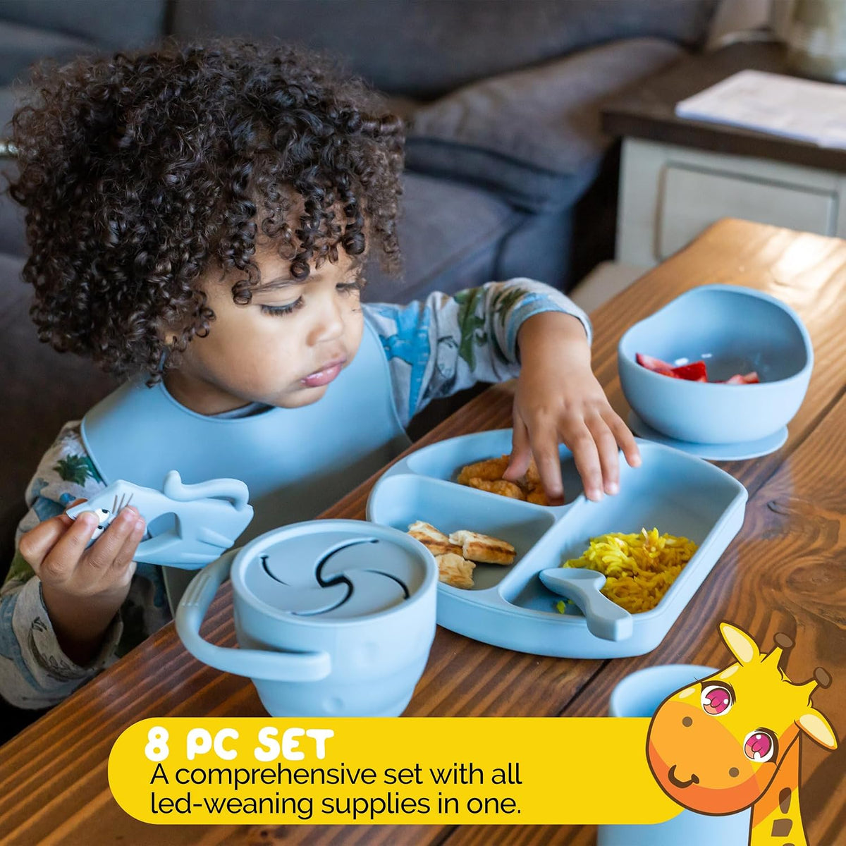 Silicone Feeding Set in Yellow including all Baby Dinnerware set - Food Grade Silicone (6 Piece Set)