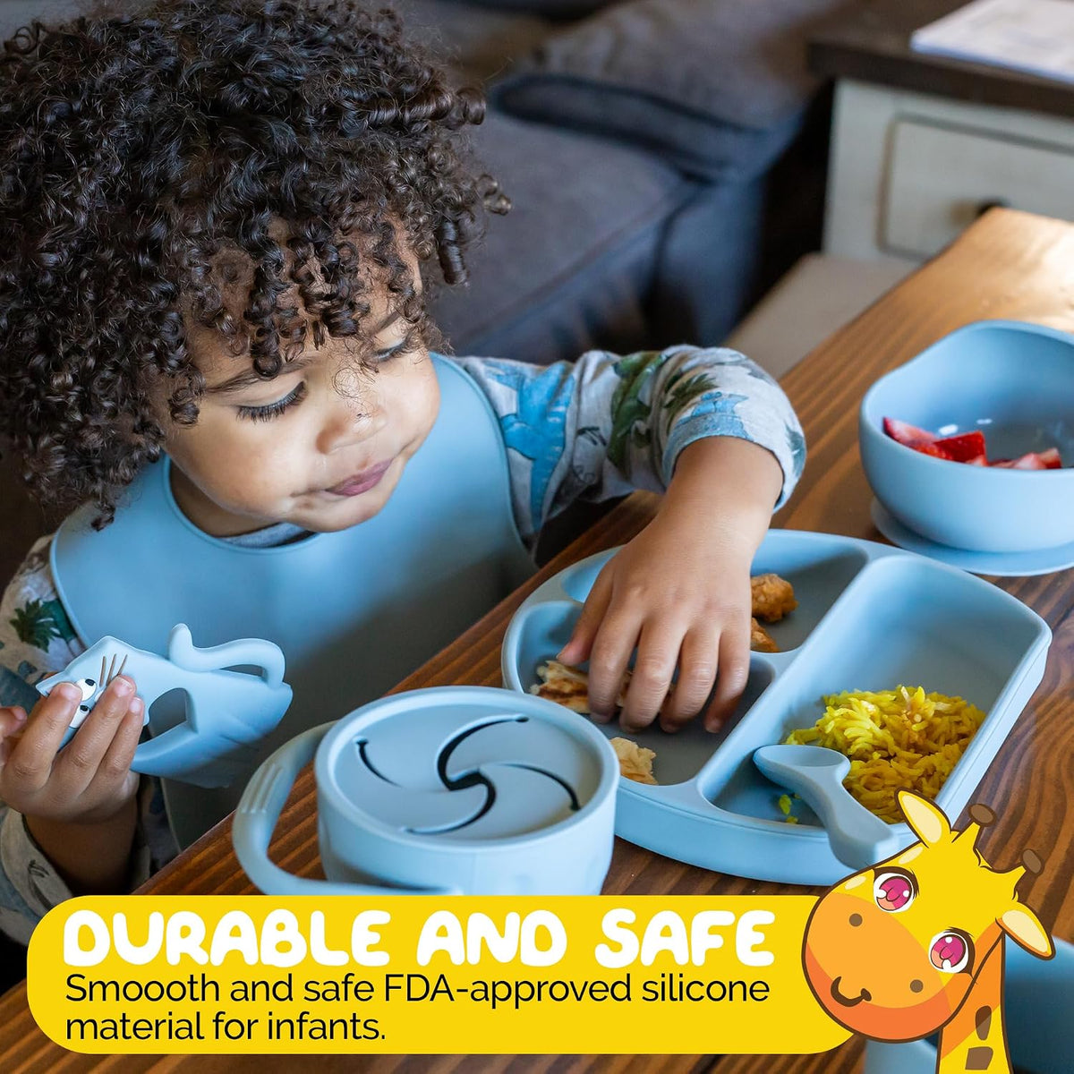 Silicone Feeding Set in Yellow including all Baby Dinnerware set - Food Grade Silicone (6 Piece Set)